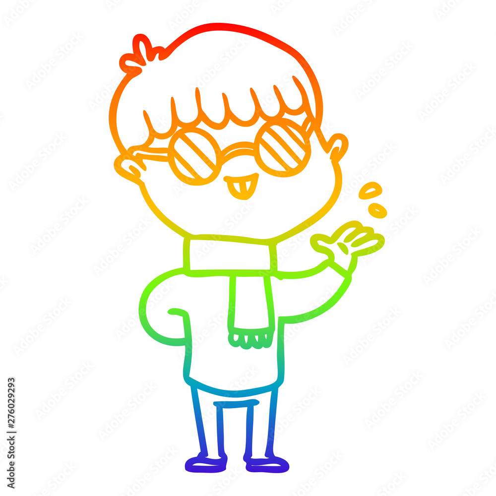 rainbow gradient line drawing cartoon boy wearing spectacles rainbow gradient line drawing cartoon boy wearing spectacles
