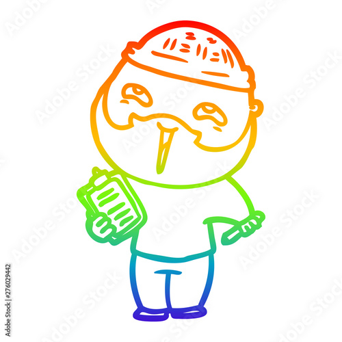rainbow gradient line drawing cartoon happy bearded man