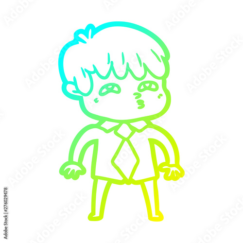 cold gradient line drawing cartoon curious man