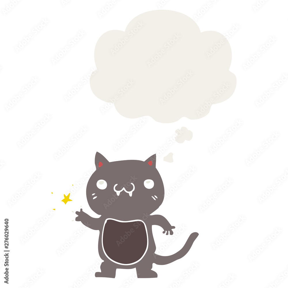 cartoon cat scratching and thought bubble in retro style cartoon cat scratching and thought bubble in retro style