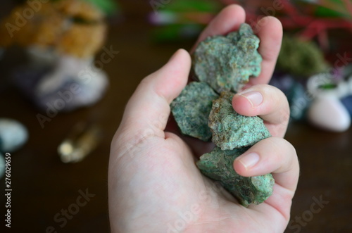 Rare crystal for healing. Quantum Quattro healing crystal, contains copper based minerals Chrysocolla, Dioptase, Malachite and Shattuckite. Bright green healing crystal for emotional healing.