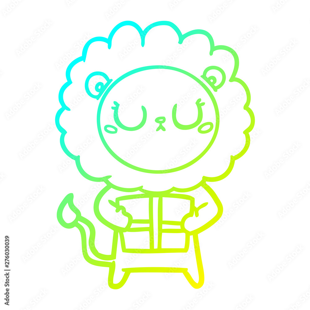 cold gradient line drawing cartoon lion with christmas present cold gradient line drawing cartoon lion with christmas present