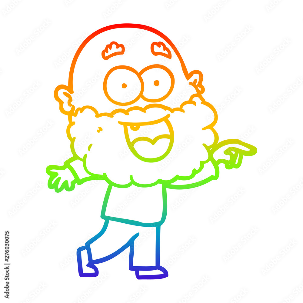 rainbow gradient line drawing cartoon crazy happy man with beard