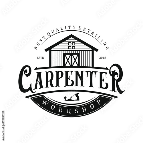 Carpenter logo, wood working vintage workshop plane element.