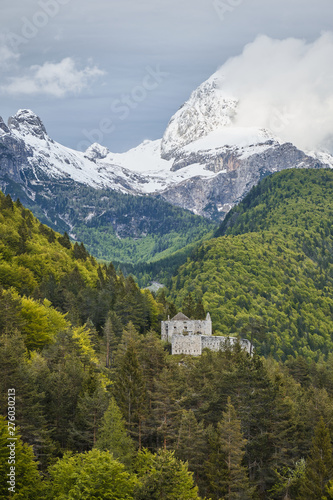 image of fortress at predel pass in Slovenia with alps in the backround