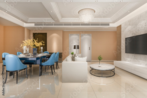 3d rendering modern blue dining chair near living room with luxury decor © dit26978