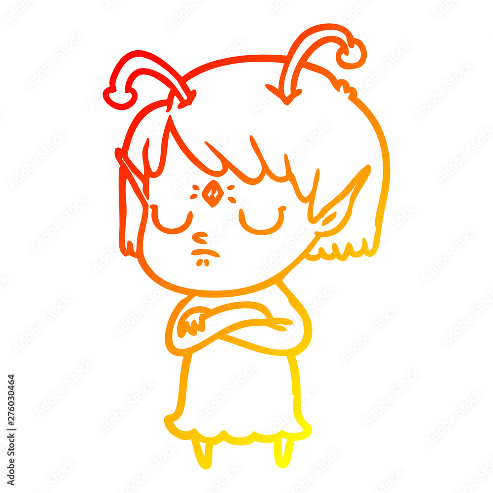 warm gradient line drawing cartoon alien girl warm gradient line drawing cartoon alien girl