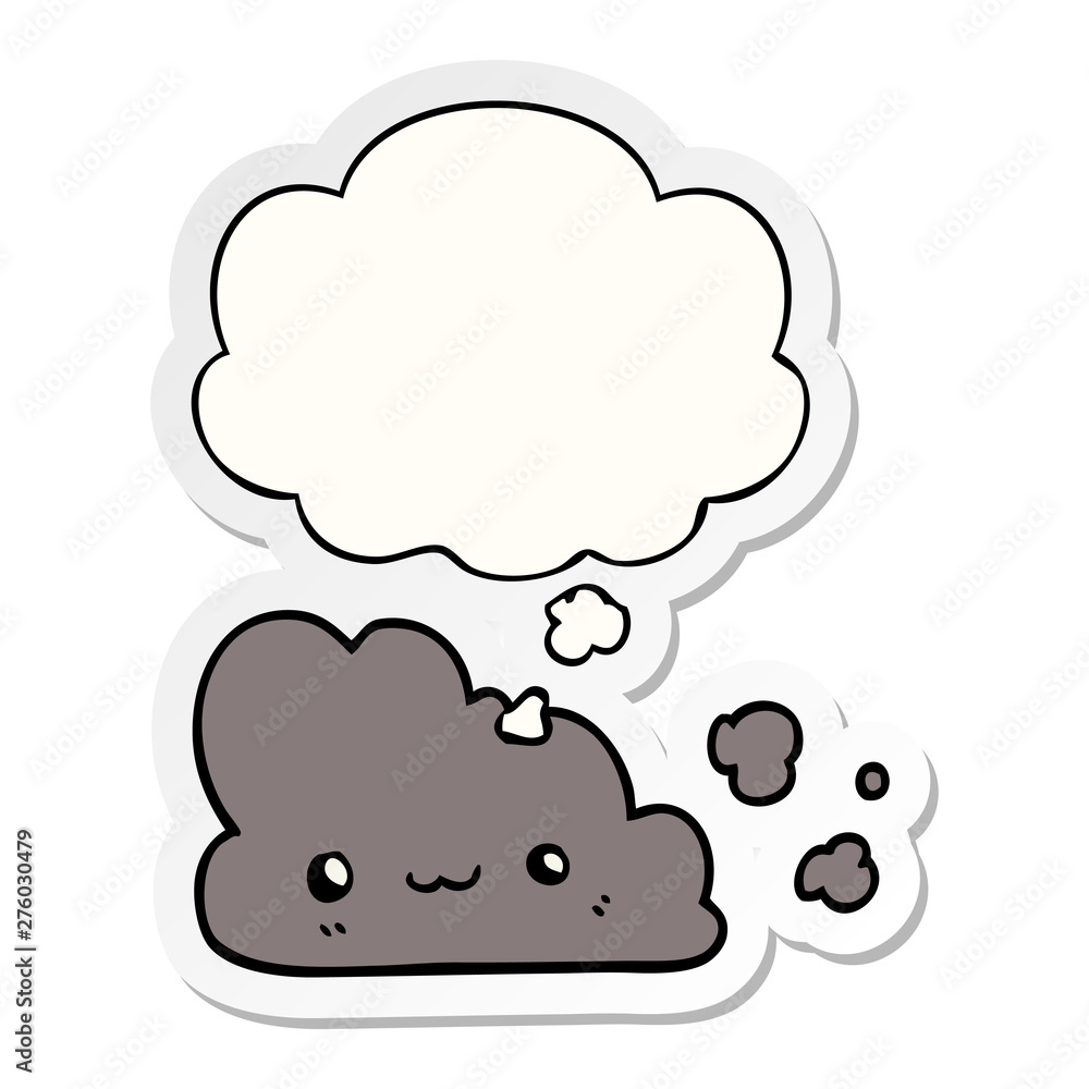 cute cartoon cloud and thought bubble as a printed sticker