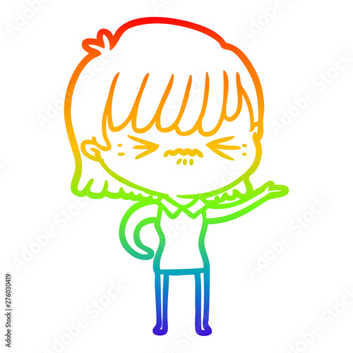 rainbow gradient line drawing annoyed cartoon girl