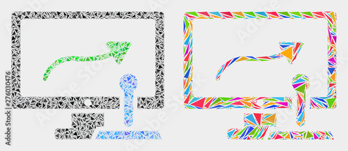 Remote control display collage icon of triangle elements which have various sizes and shapes and colors. Geometric abstract vector design concept of remote control display.