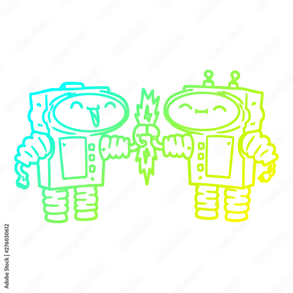 cold gradient line drawing cartoon robots connecting cold gradient line drawing cartoon robots connecting