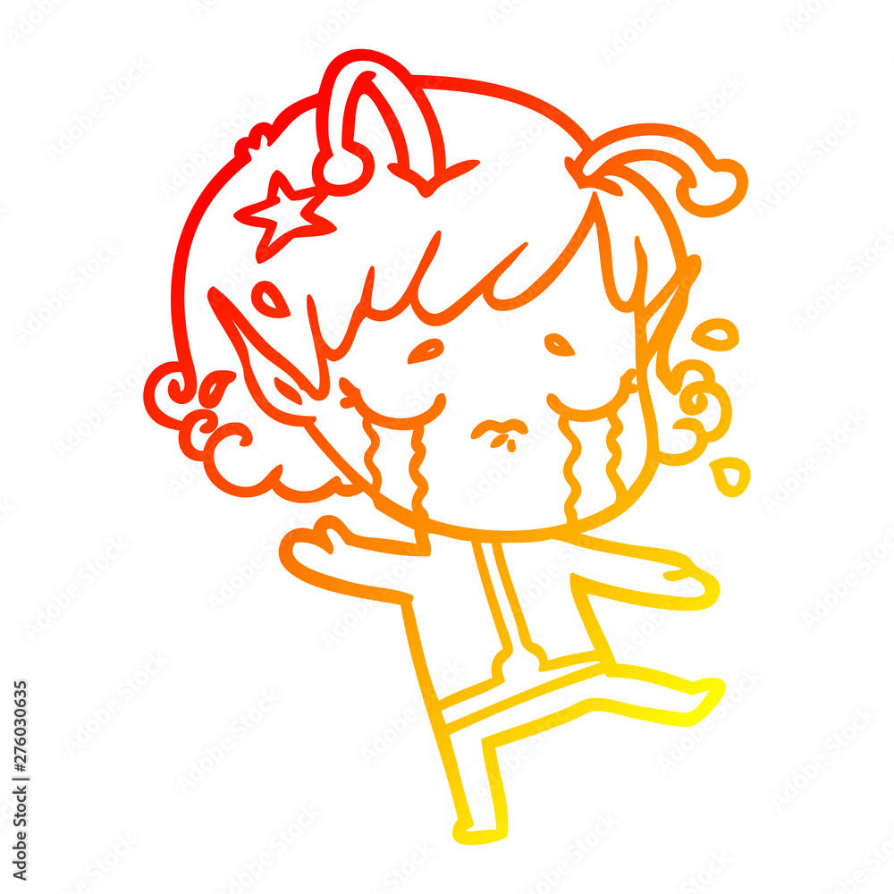 warm gradient line drawing cartoon crying alien girl warm gradient line drawing cartoon crying alien girl