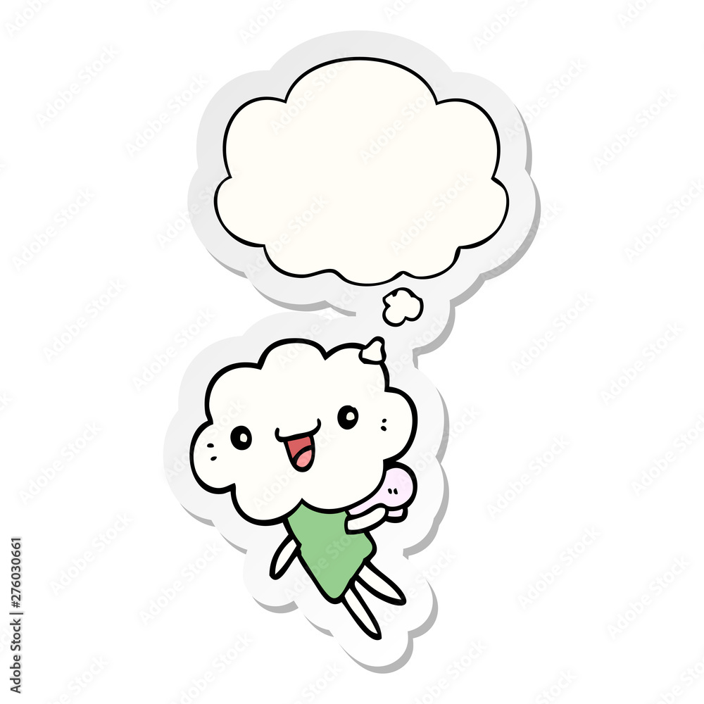 cartoon cloud head creature and thought bubble as a printed sticker cartoon cloud head creature and thought bubble as a printed sticker