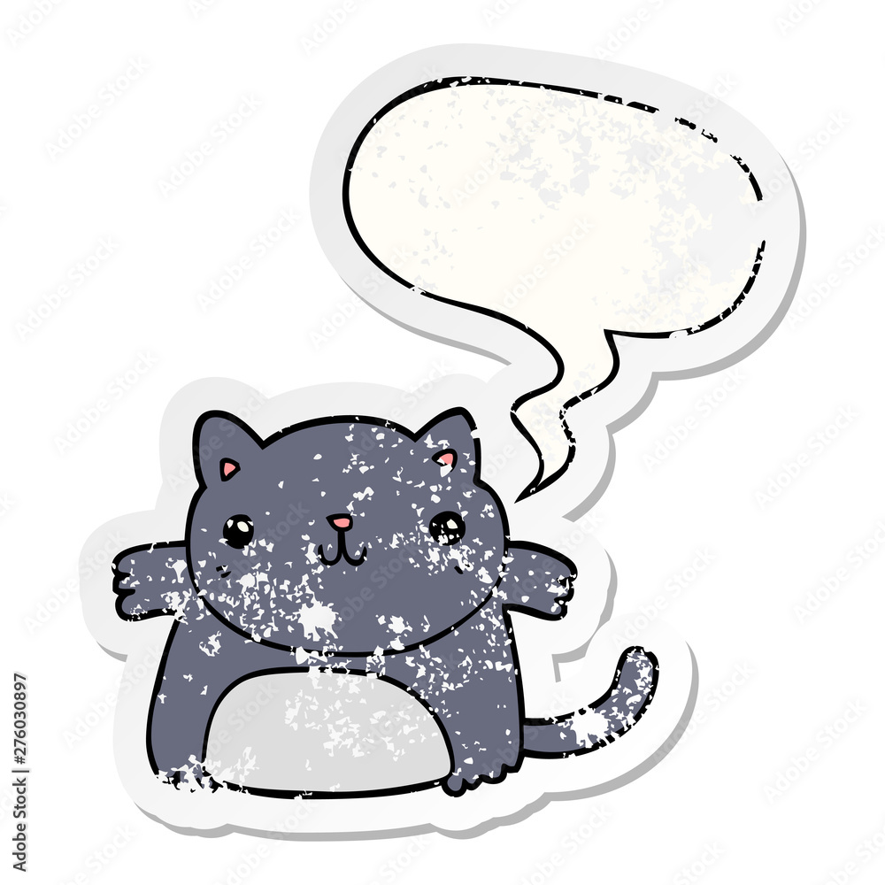 cartoon cat and speech bubble distressed sticker cartoon cat and speech bubble distressed sticker