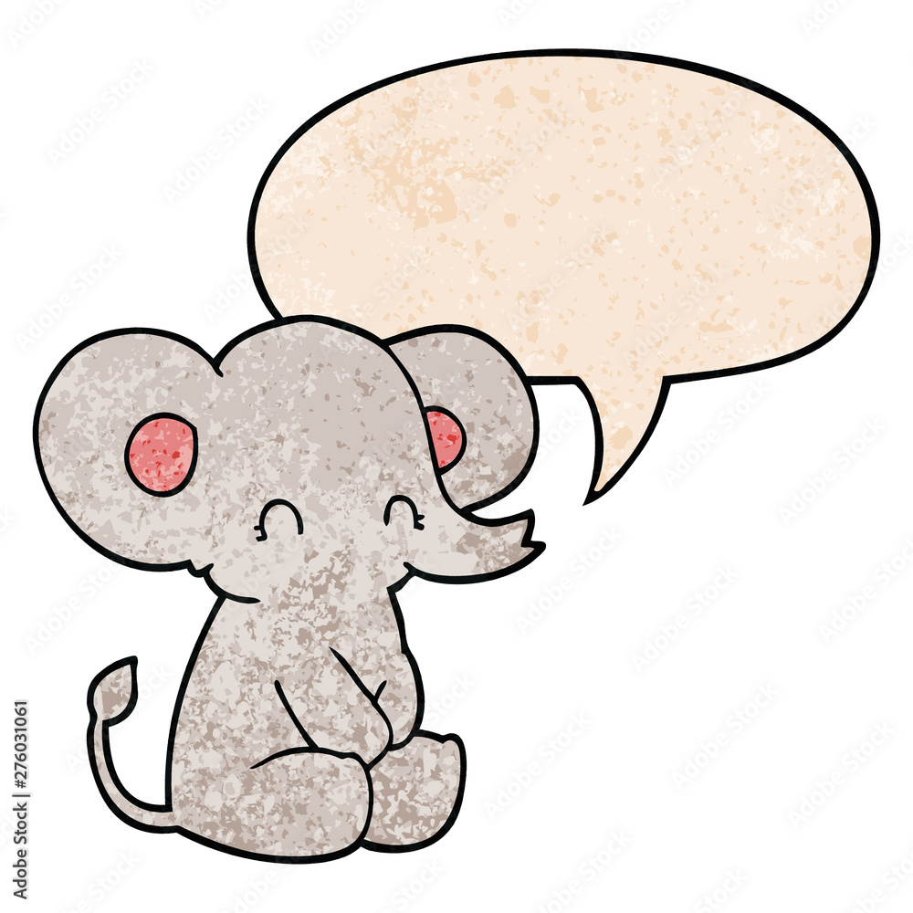 cute cartoon elephant and speech bubble in retro texture style cute cartoon elephant and speech bubble in retro texture style