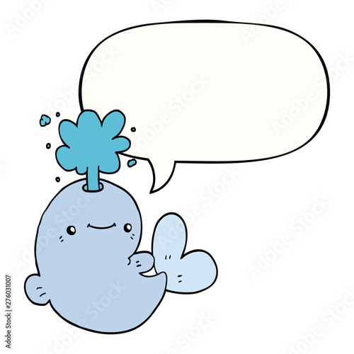cartoon whale spouting water and speech bubble