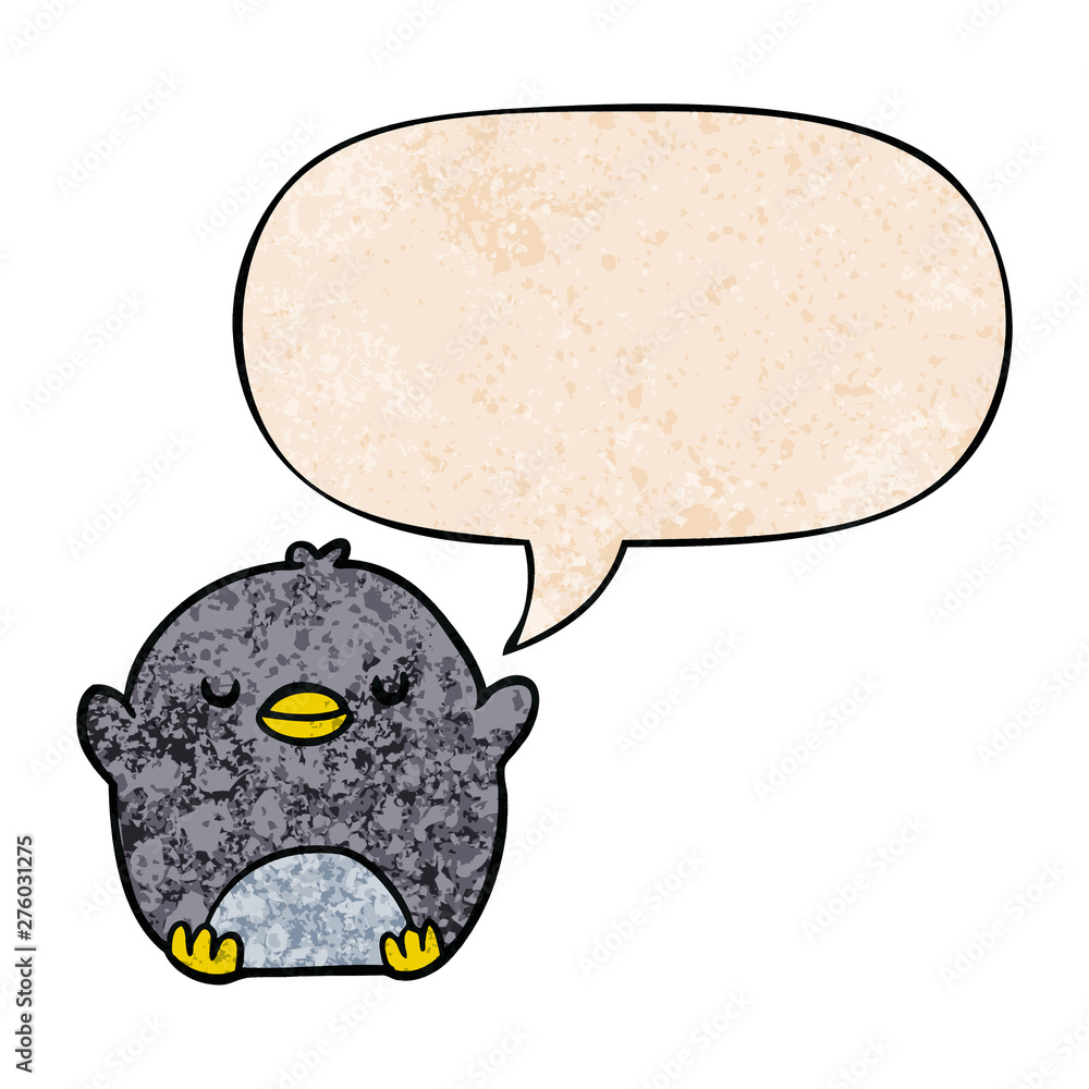 cute cartoon penguin and speech bubble in retro texture style cute cartoon penguin and speech bubble in retro texture style