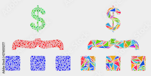 Dollar aggregation collage icon of triangle elements which have different sizes and shapes and colors. Geometric abstract vector design concept of dollar aggregation.