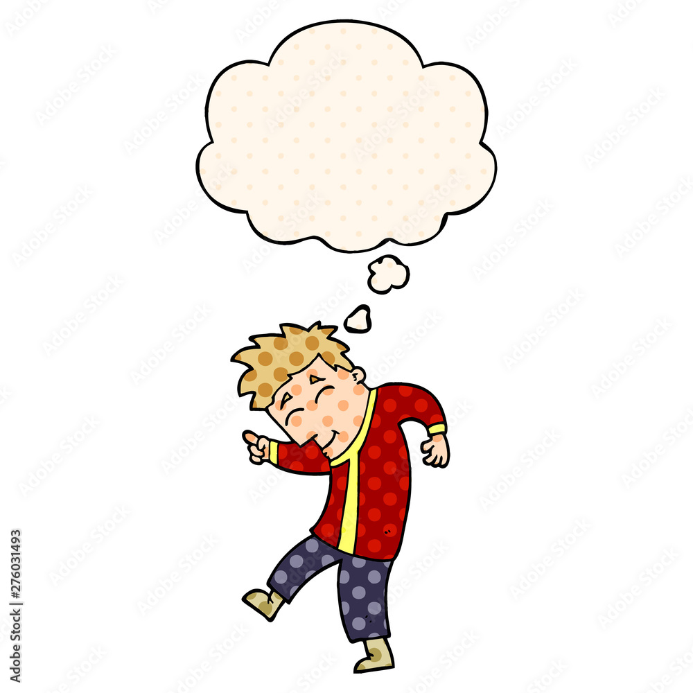 cartoon dancing man and thought bubble in comic book style cartoon dancing man and thought bubble in comic book style
