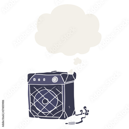 cartoon guitar amp and thought bubble in retro style