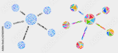 Relation links collage icon of triangle elements which have various sizes and shapes and colors. Geometric abstract vector illustration of relation links.