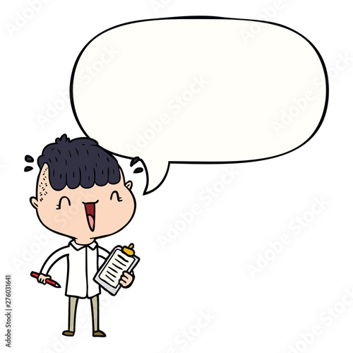 cartoon happy boy surprised and speech bubble