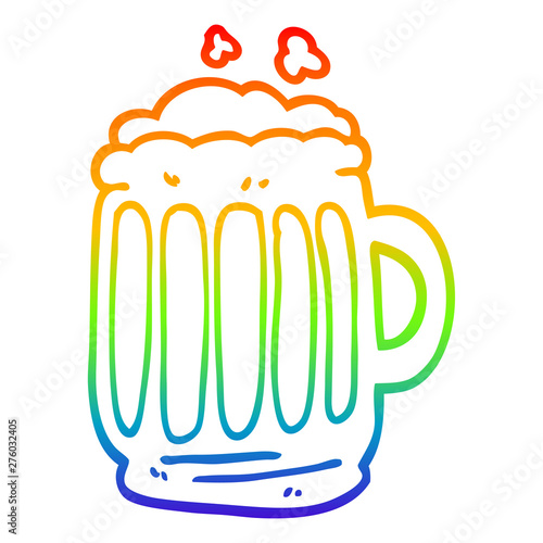 rainbow gradient line drawing cartoon tankard of beer