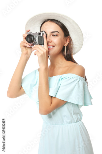 Female tourist with photo c...