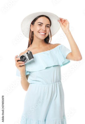 Female tourist with photo c...