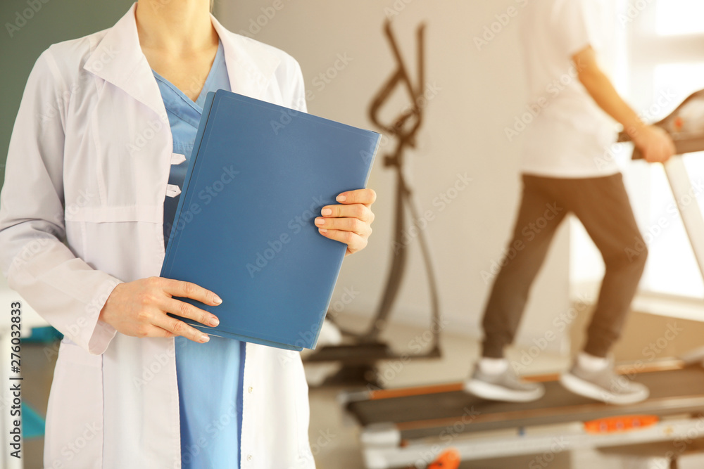 Female physiotherapist in rehabilitation center Female physiotherapist in rehabilitation center