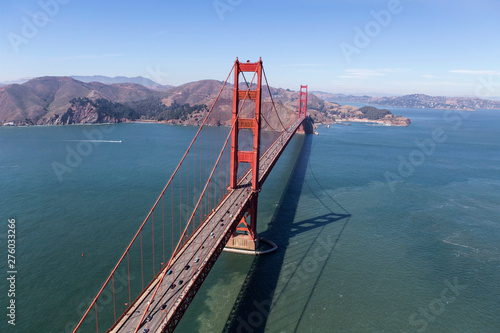 Fototapeta Naklejka Na Ścianę i Meble -  Aerial view of the Golden Gate Bridge and San Francisco Bay on the scenic California coast.