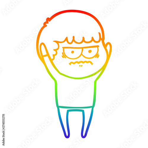 rainbow gradient line drawing cartoon annoyed man