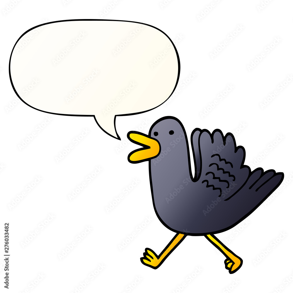 cartoon duck running and speech bubble in smooth gradient style cartoon duck running and speech bubble in smooth gradient style