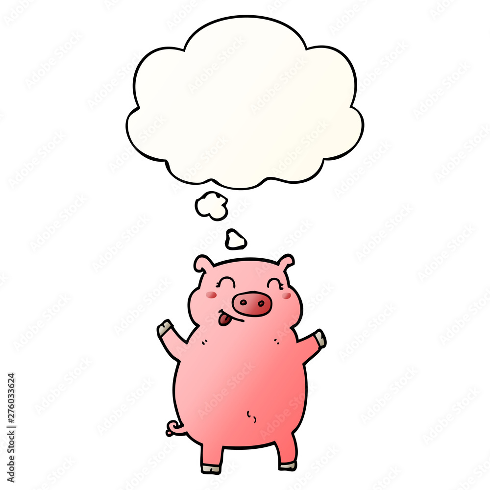 cartoon pig and thought bubble in smooth gradient style cartoon pig and thought bubble in smooth gradient style