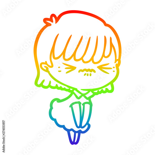 rainbow gradient line drawing annoyed cartoon girl