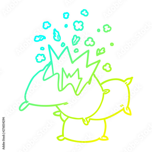 cold gradient line drawing cartoon pillow fight