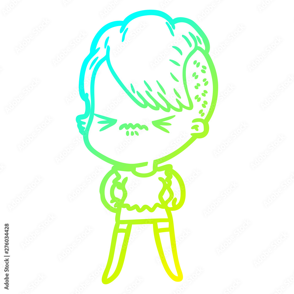 cold gradient line drawing cartoon annoyed hipster girl cold gradient line drawing cartoon annoyed hipster girl