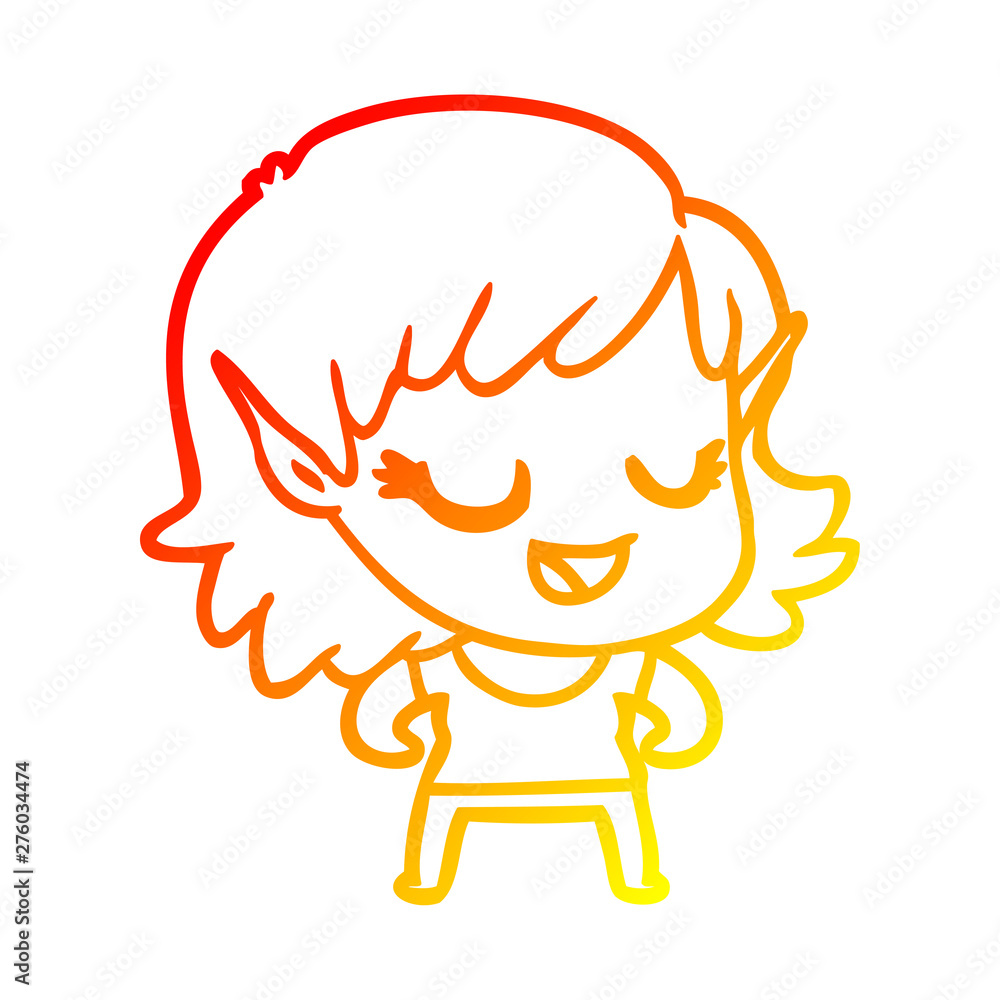 warm gradient line drawing happy cartoon elf girl warm gradient line drawing happy cartoon elf girl