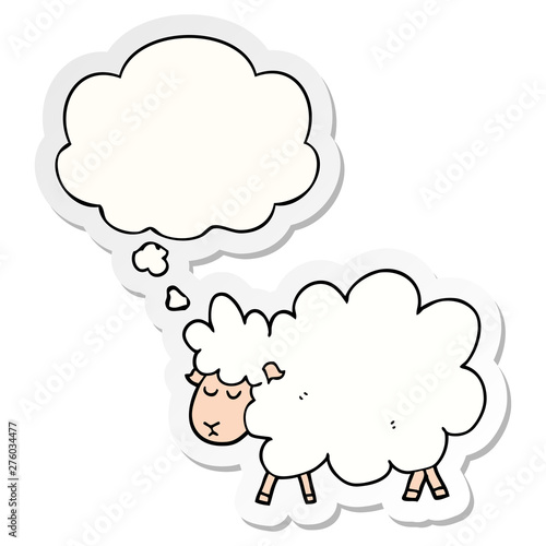 cartoon sheep and thought bubble as a printed sticker