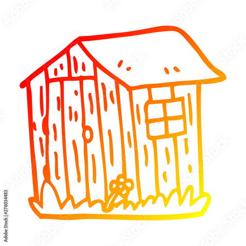 warm gradient line drawing cartoon wooden shed