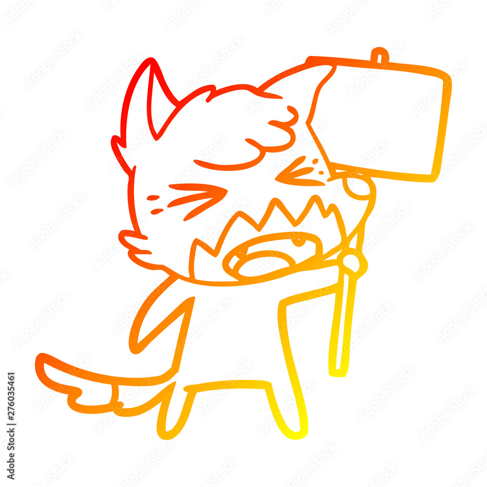warm gradient line drawing angry cartoon fox with sign warm gradient line drawing angry cartoon fox with sign