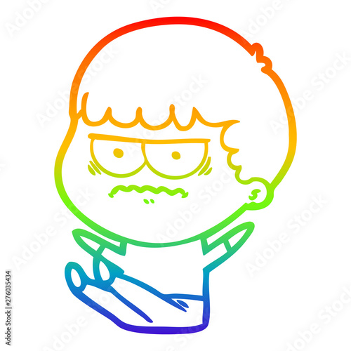 rainbow gradient line drawing cartoon annoyed man