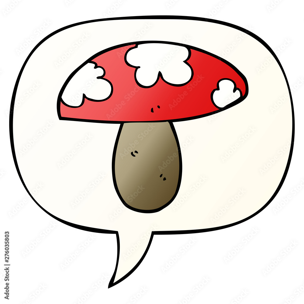 cartoon mushroom and speech bubble in smooth gradient style cartoon mushroom and speech bubble in smooth gradient style