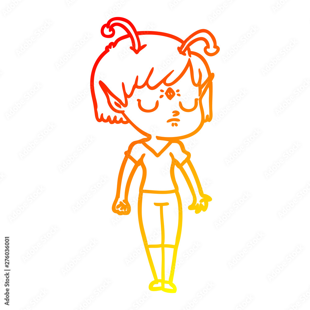 warm gradient line drawing cartoon alien girl warm gradient line drawing cartoon alien girl
