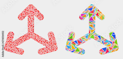 Expand arrows mosaic icon of triangle items which have various sizes and shapes and colors. Geometric abstract vector illustration of expand arrows.
