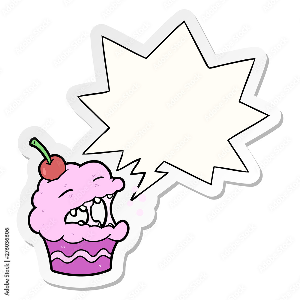 funny cartoon cupcake and speech bubble sticker funny cartoon cupcake and speech bubble sticker
