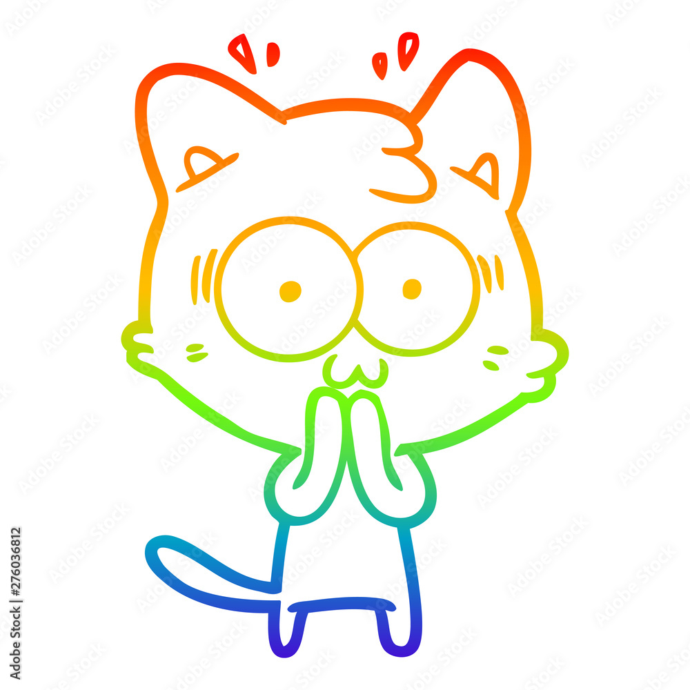 Obraz premium rainbow gradient line drawing cartoon surprised cat
