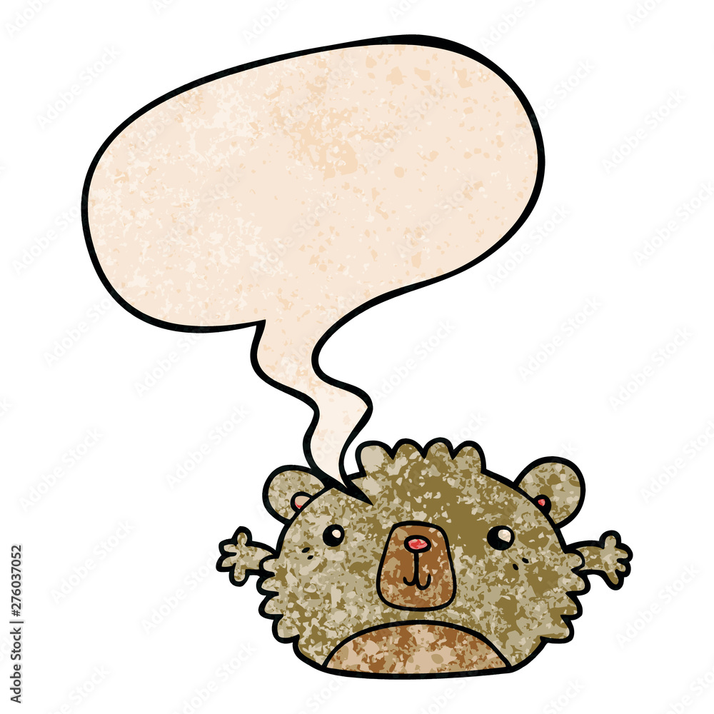 funny cartoon bear and speech bubble in retro texture style funny cartoon bear and speech bubble in retro texture style