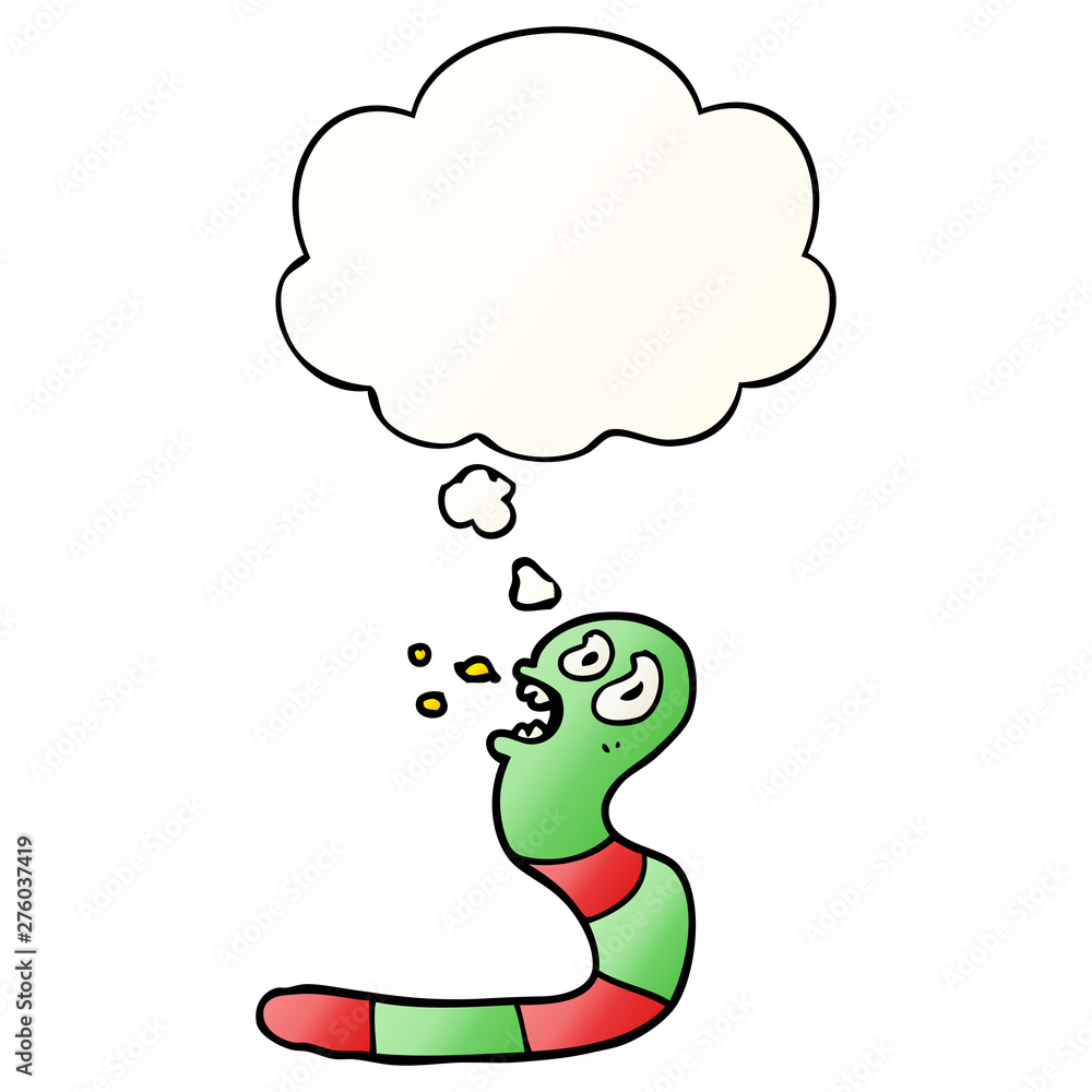 cartoon frightened worm and thought bubble in smooth gradient style cartoon frightened worm and thought bubble in smooth gradient style