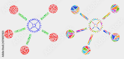 Gear links collage icon of triangle items which have variable sizes and shapes and colors. Geometric abstract vector illustration of gear links.